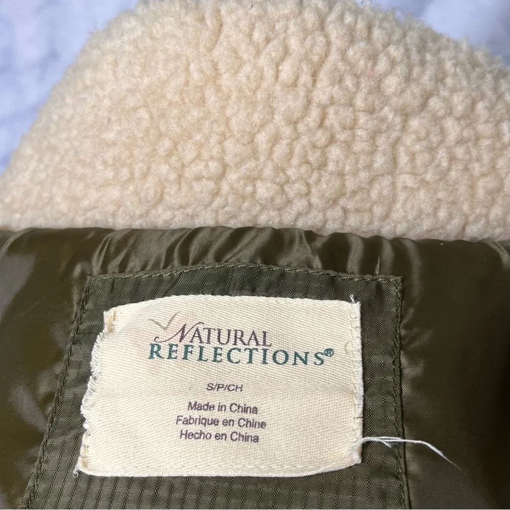 Natural Reflections Olive Green Quilted Sherpa Puffer Vest Women’s Small